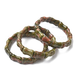 Braccialetti elasticizzati in bambù con perline naturali di unakite per uomo e donna&nbsp;BJEW-K304-01F