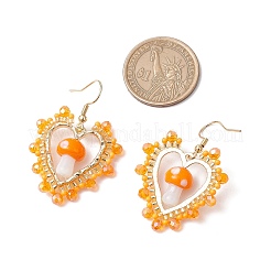 Pendientes colgantes de lampwork hechos a mano con forma de corazón y hongo&nbsp;EJEW-MZ00450-02