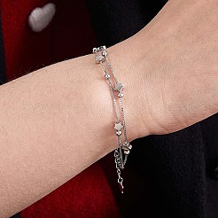 Bracelets multibrins en argent sterling plaqué rhodium anti-ternissement avec chaîne satellite et perles en forme d'étoile&nbsp;JB708A