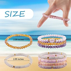7 pièces 7 style fait à la main en argile polymère heishi surfeur ensemble de bracelets extensibles&nbsp;BJEW-SW00073-04