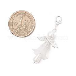 Adornos colgantes de ángel con alas de acrílico transparente y perla de vidrio&nbsp;HJEW-JM03898-04