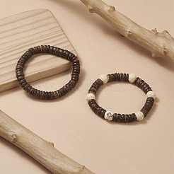 2 Uds. Juego de pulseras elásticas con cuentas de coco y madera natural cruzada de 2 estilos para mujer&nbsp;BJEW-JB09317