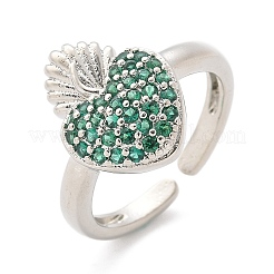 Messing-Manschettenringe mit heiligem Herzen und Mikropflaster und Zirkonia für Damen&nbsp;RJEW-B117-01P