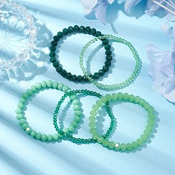 5 pièces 5 styles ensembles de bracelets extensibles en perles de verre rondes à facettes&nbsp;BJEW-JB10423-06