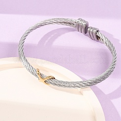 Bracelets joncs ouverts torsadés infini en acier inoxydable 304 bicolore pour femmes&nbsp;SA-CBA2192-04GP