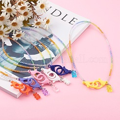 Collane di perline di vetro placcate personalizzate arcobaleno&nbsp;NJEW-JN03410