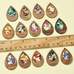 14 Stück 7 Farben Walnussholz Harz Anhänger&nbsp;WOOD-FS0001-31