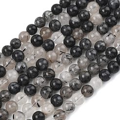 Natürliche turmalinierte Quarz / schwarze Rutilquarz Perlen Stränge&nbsp;G-D361-01A-6-7mm