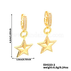 Elegantes pendientes de aro con forma de estrella de latón con circonitas cúbicas transparentes&nbsp;OY2885-2