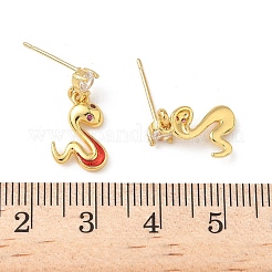Ohrstecker aus Messing mit Mikropflaster und klarem Zirkonia in Schlangenform&nbsp;EJEW-D318-09G