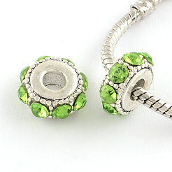 Flache runde antiken überzogenen Silber-Legierung Strass European Beads&nbsp;ALRI-Q228-10