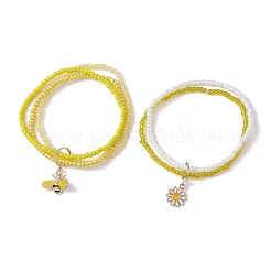 Set di 5 braccialetti con ciondoli smaltati in lega di fiori e api in stile 5 pezzi&nbsp;BJEW-JB09953