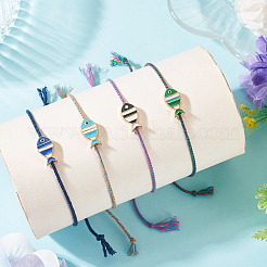 4 Stück verstellbares Armband mit Fischanhänger aus Emaille in 4 Farben&nbsp;BJEW-TA0001-30