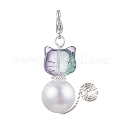 Décorations suspendues en perles acryliques et en verre imitant un chat&nbsp;HJEW-JM02953