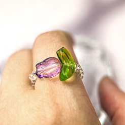 Bagues de doigt artisanales en verre filé et perles&nbsp;WG8AEDA-03