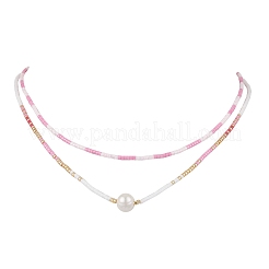 Collares de doble capa con cuentas de vidrio&nbsp;NJEW-MZ00070-02