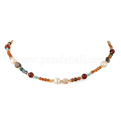 Colliers en agate naturelle (teinte et chauffée) et perles&nbsp;NJEW-JN06671