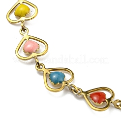 Bracciale a catena con maglie a cuore smaltato&nbsp;BJEW-A142-04G