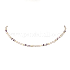 Collane con perline rotonde sfaccettate di quarzo rosa naturale&nbsp;NJEW-JN06430-03