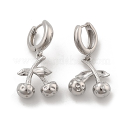 Boucles d'oreilles créoles en laiton et cerises&nbsp;EJEW-R016-04G