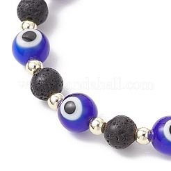 Bracelets extensibles en pierre de lave naturelle et perles de verre artisanales&nbsp;BJEW-JB11984-02