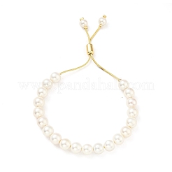Bracelet coulissant en perles de coquillage avec chaîne serpent en laiton&nbsp;BJEW-B066-01B-02