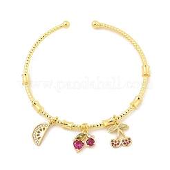 Bracelets à breloques en forme de fruits en laiton micro pavé de zircones cubiques pour femmes&nbsp;BJEW-Z089-01G-01