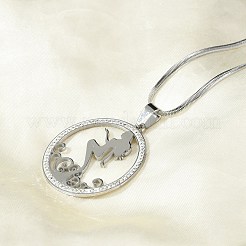 Collier avec pendentif sirène en acier inoxydable 201 avec strass et cristaux pour femme&nbsp;NJEW-P327-02P