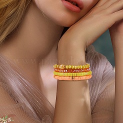 7 pièces 7 style fait à la main en argile polymère heishi surfeur ensemble de bracelets extensibles&nbsp;BJEW-SW00073-02