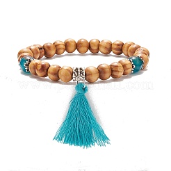 Bracelet extensible en bois naturel avec pierre précieuse&nbsp;BJEW-JB08222