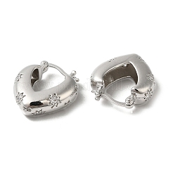 Orecchini a cerchio con cuore in ottone placcato a cremagliera e stella con zirconi&nbsp;EJEW-Q786-08P