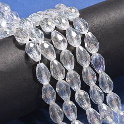 1strand Elektroplatte Glas facettierte Tropfen Perlen Stränge&nbsp;X-EGLA-D015-12x8mm-01