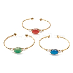 Brazaletes de ágata natural envueltos en alambre&nbsp;BJEW-TA00742