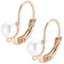 20 apprêt de boucle d'oreille rond en laiton ABS imitation perle à levier&nbsp;KK-BBC0029-04