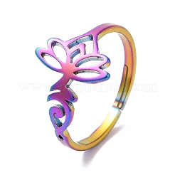 Anillo ajustable de loto hueco de acero inoxidable 304 con revestimiento iónico (IP) para mujer&nbsp;RJEW-M149-32RC