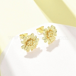 Boucles d'oreilles puces en laiton à motif floral pour la Saint-Valentin&nbsp;EJEW-D351-03G
