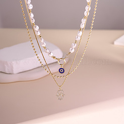 Zinklegierung Eisen Saphir Strass Hamsa Hand Anhänger 3 Schicht Halsketten&nbsp;FS-WGD7493-01