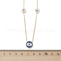 304 Edelstahl blau & weiß Emaille bösen Blick Link Kette lange Halsketten&nbsp;NJEW-V001-02G