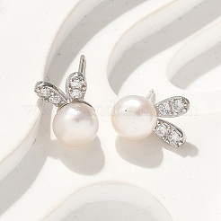 925 aretes tipo botón de plata de ley con micro pavé de circonita cúbica transparente para mujer&nbsp;EJEW-K303-02B-P