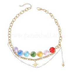 Sternanhänger Chakra Achteck Glasperlen 304 Edelstahl Figaro Kette Halsketten für Frauen&nbsp;NJEW-JN05533
