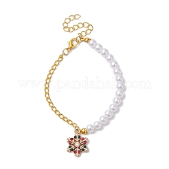Weihnachts-Armbänder aus ABS-Kunststoff mit Perlenimitation und Panzerketten aus Eisen&nbsp;BJEW-JB11276