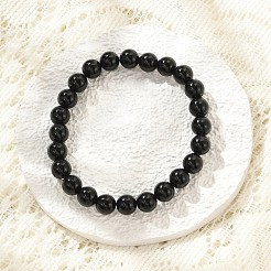 Bracelets extensibles en perles rondes d'agate noire teintées et chauffées naturellement&nbsp;BJEW-F203-09