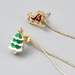 Asymmetrische Ohrringe aus Emaille mit Weihnachtsbaum und Weihnachtsmann&nbsp;EJEW-WH0047-108