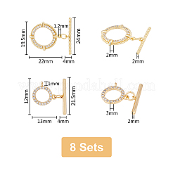 8 set di 2 stili di fermagli a barilotto in ottone micro pavé con zirconi cubici trasparenti&nbsp;KK-DC0003-40