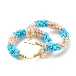 Aretes de aro huggie con cuentas de porcelana para mujer&nbsp;X1-EJEW-C003-01E-RS