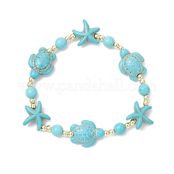 Braccialetti elastici con perline sintetiche turchesi a forma di tartaruga e stella marina per uomo e donna&nbsp;BJEW-JB12047-02