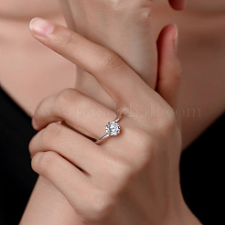 Anillos de dedo de moissanita de plata esterlina chapados en rodio redondos planos para mujer&nbsp;WG84544-15