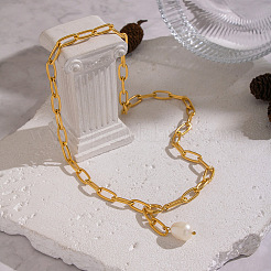 Minimalistische Lariat-Halskette mit Y-förmigem Anhänger aus natürlichem Süßwasserperlen-Edelstahl (304).&nbsp;EE6125
