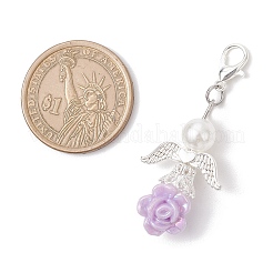 Decorazione pendente in perla sintetica in acrilico e plastica ABS con angelo di fiori&nbsp;HJEW-JM03824