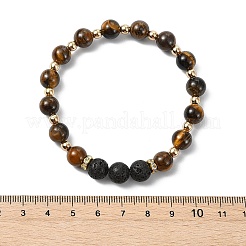 Bracelets extensibles ajustables en œil de tigre naturel et en pierre de lave naturelle&nbsp;BJEW-JB14150-02